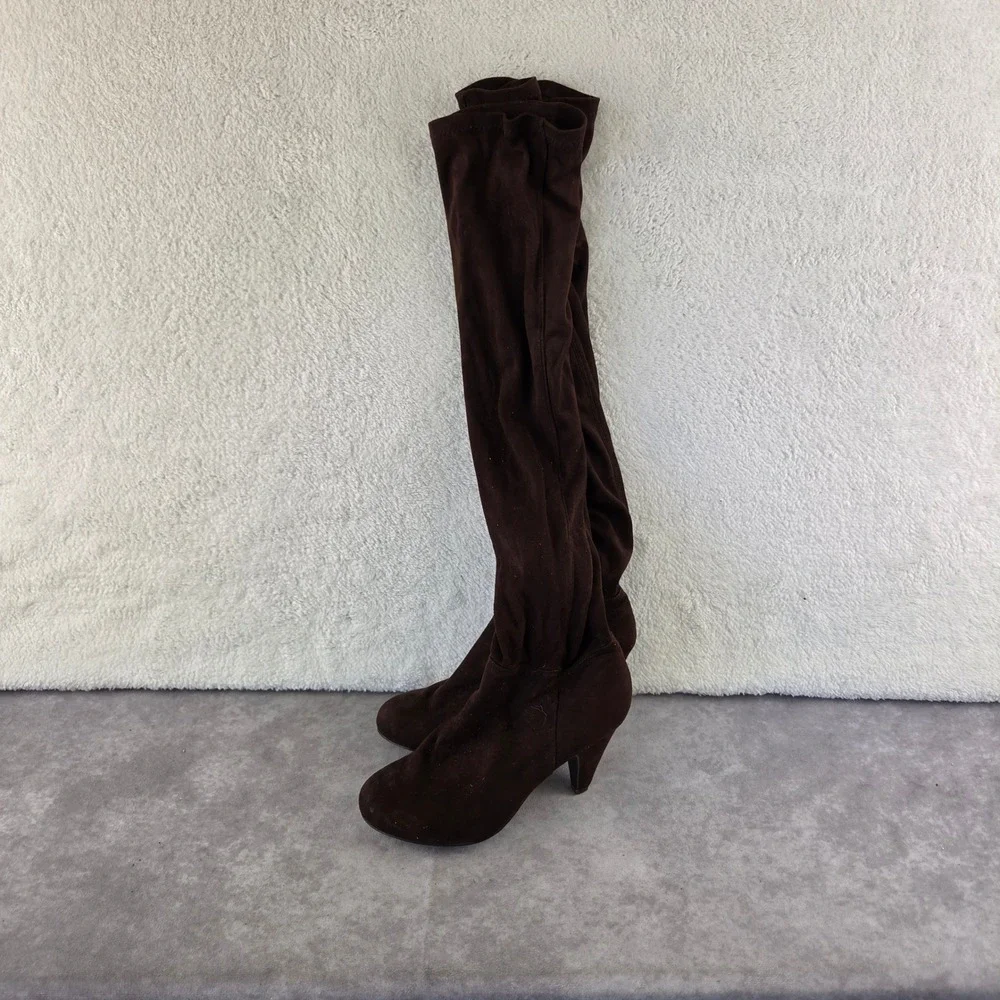 Quipid Womens Over The Knee Boots Chocolate Brown Faux Suede Heel Size 8.5 S1983